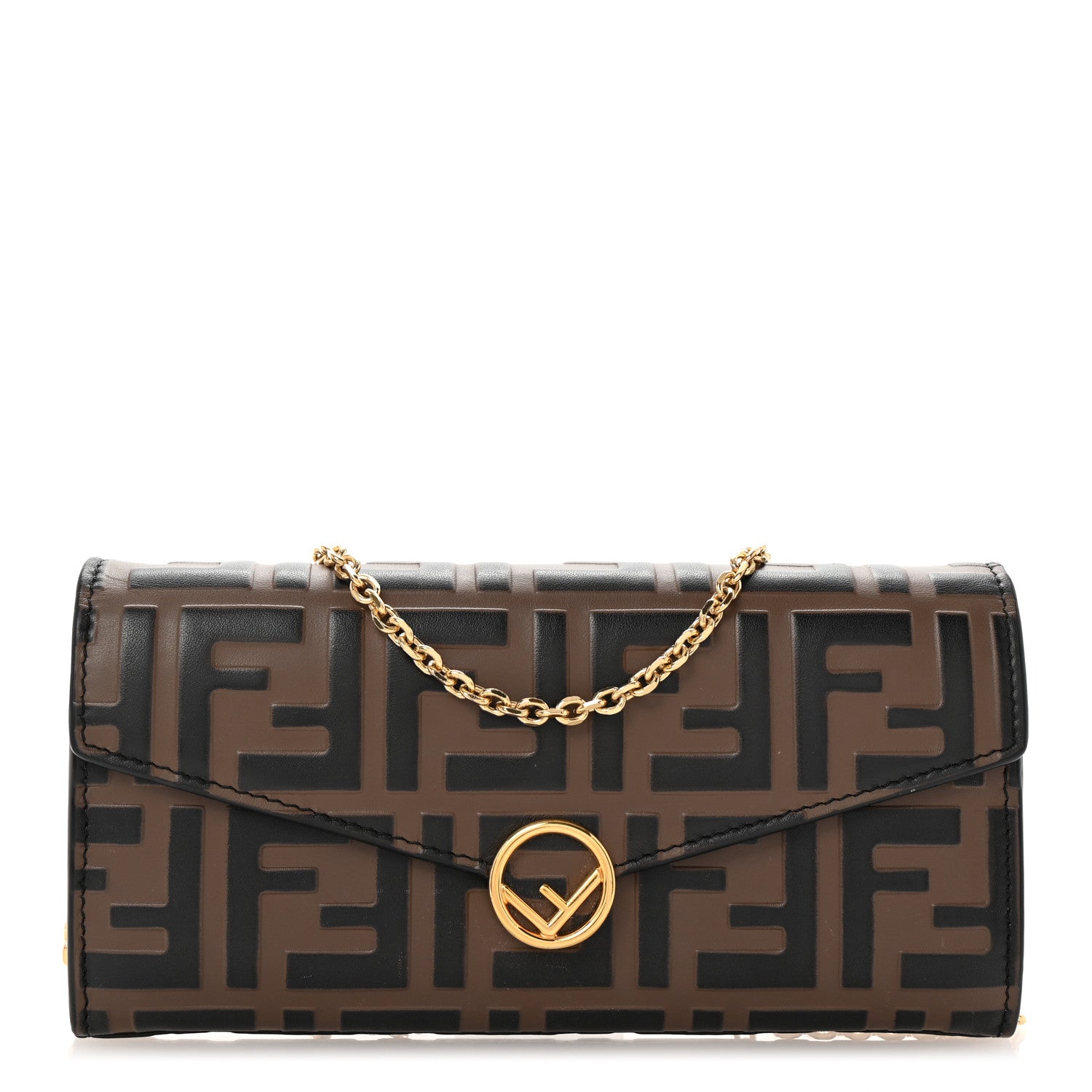 Fendi Vitello Soft F is Fendi Bi-Color FF 1974 Embossed Continental Envelope Wallet On Chain Maya Black 1 of 10
