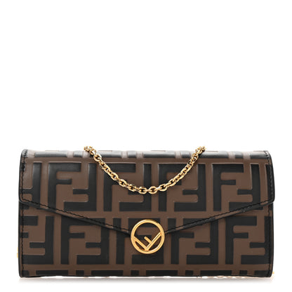 Fendi Vitello Soft F is Fendi Bi-Color FF 1974 Embossed Continental Envelope Wallet On Chain Maya Black 1 of 10