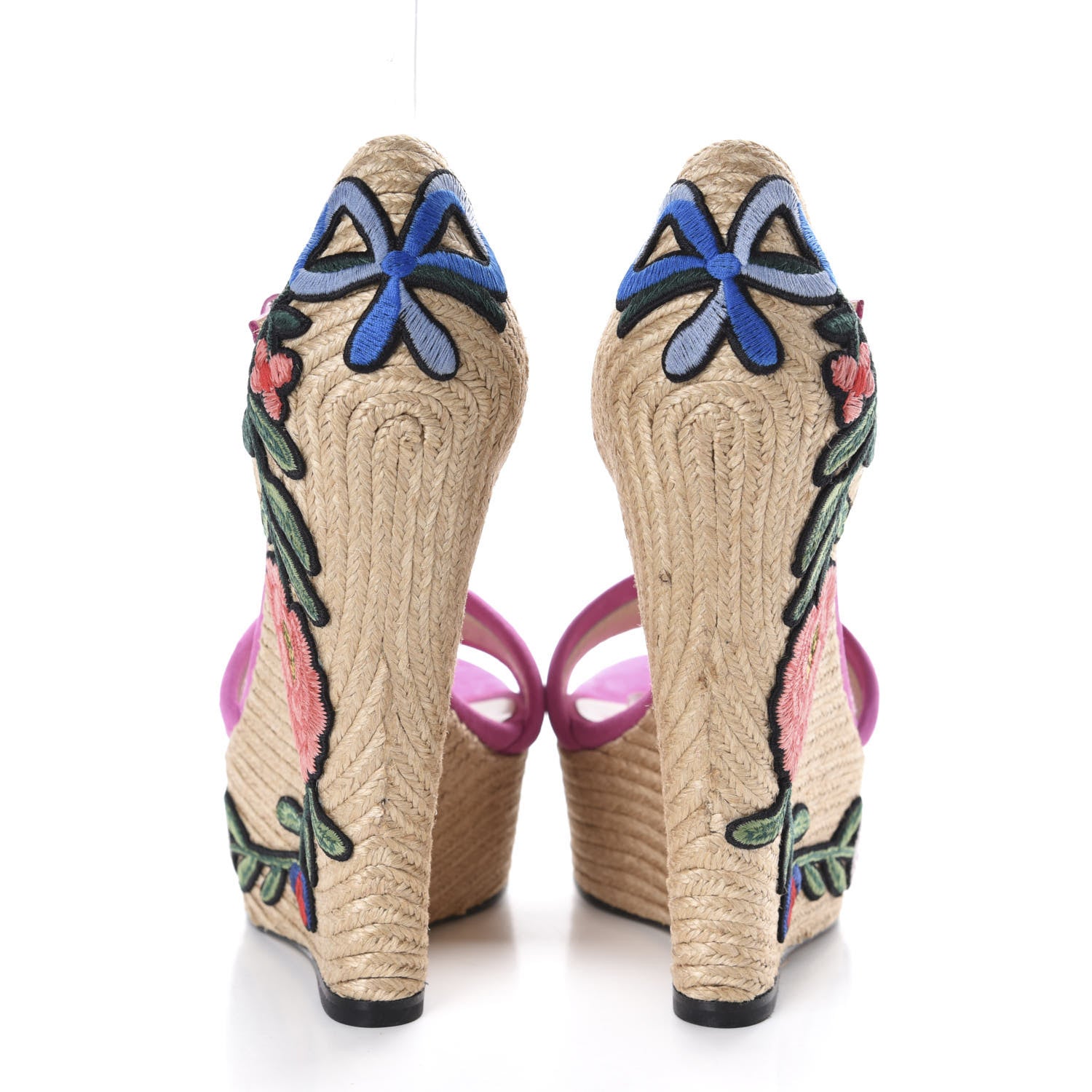 Gucci Kid Scamosciato Ophelia Espadrille Platform Wedge Sandals 37 Rododendro 5 of 10