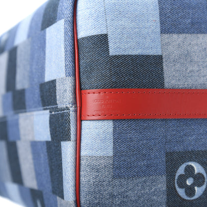 Louis Vuitton Denim Damier Monogram Patchwork Speedy Bandouliere 30 Blue Rouge 11 of 12