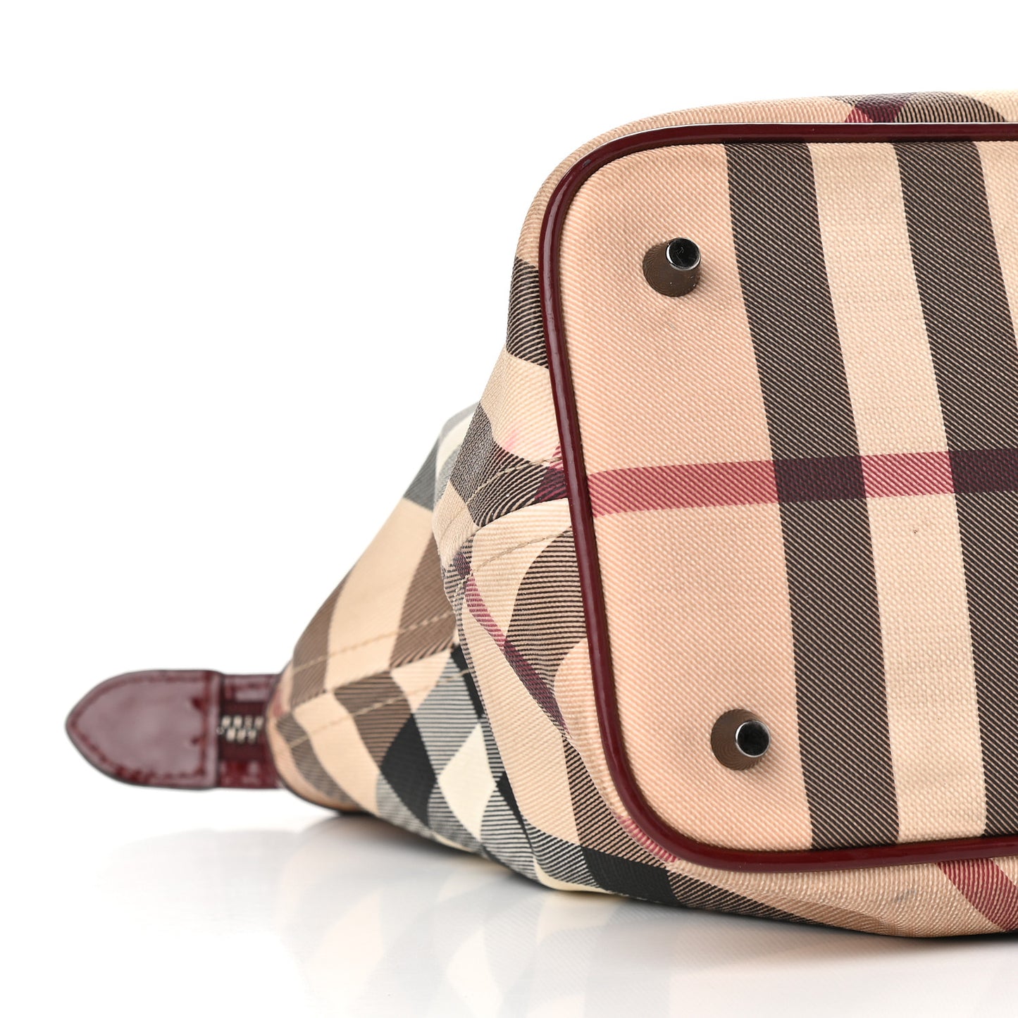 Patent Nova Check Shopper Tote Berry Red