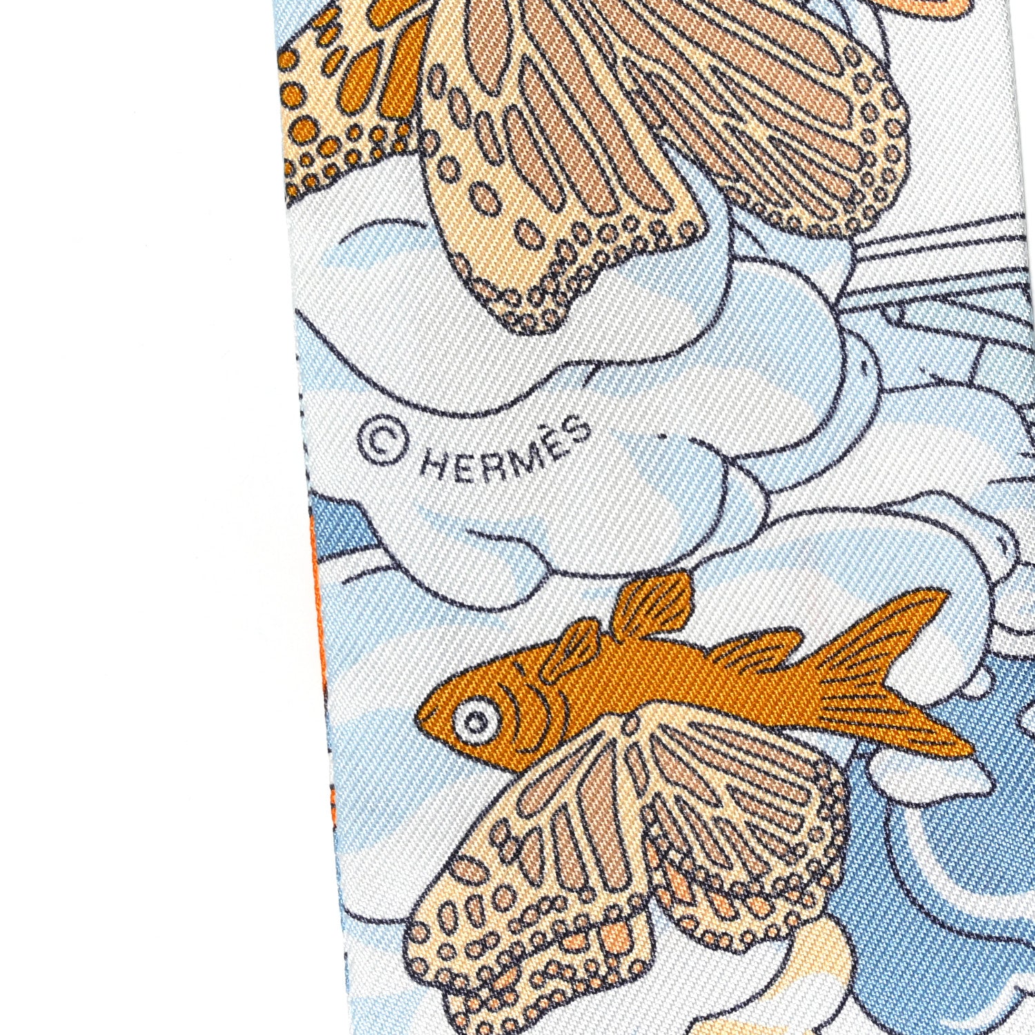 Hermes Silk Sur Mon Nuage Twilly Creme Bleu Ciel Orange 4 of 4