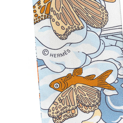 Hermes Silk Sur Mon Nuage Twilly Creme Bleu Ciel Orange 4 of 4