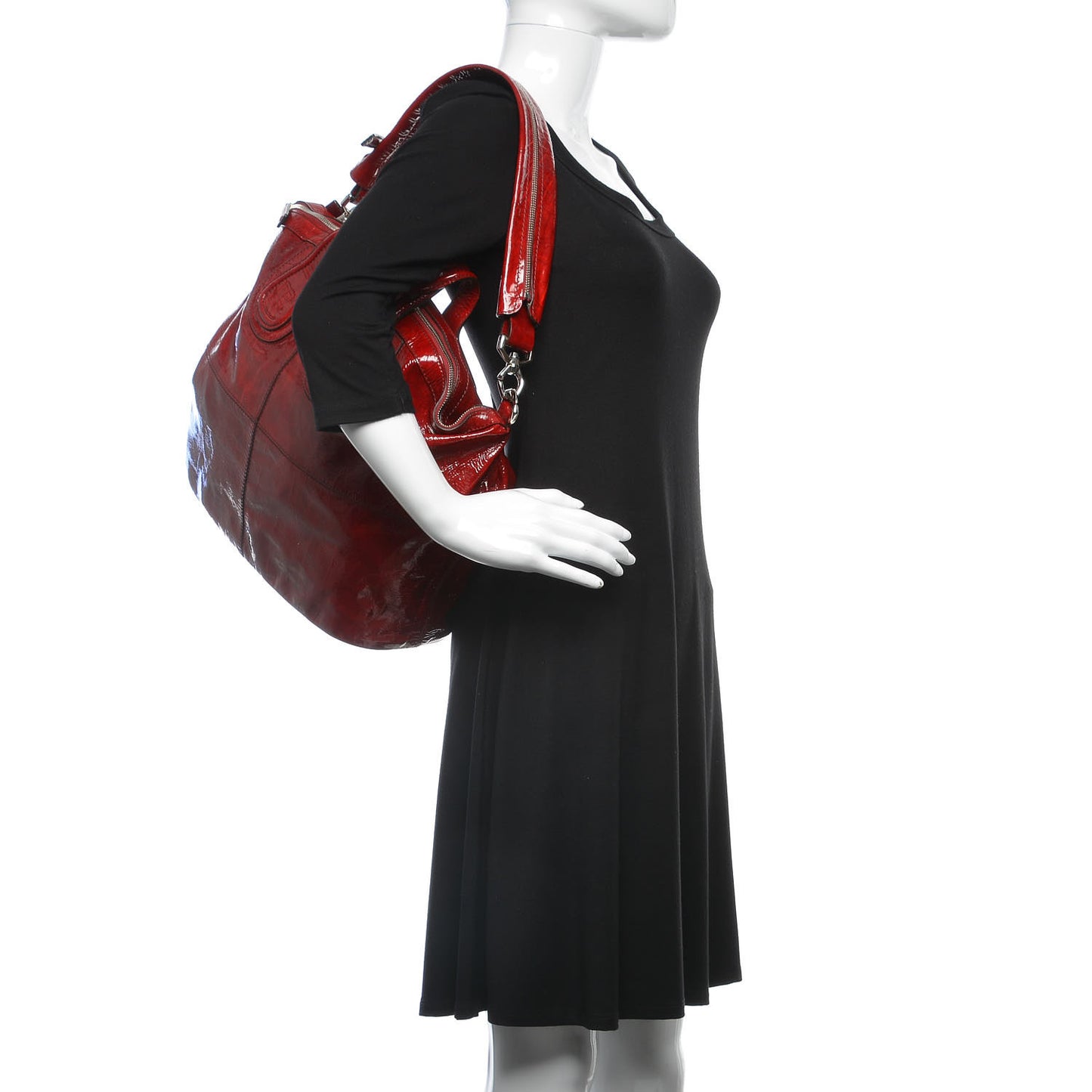 Crinkled Patent Calfskin Medium Nightingale Red