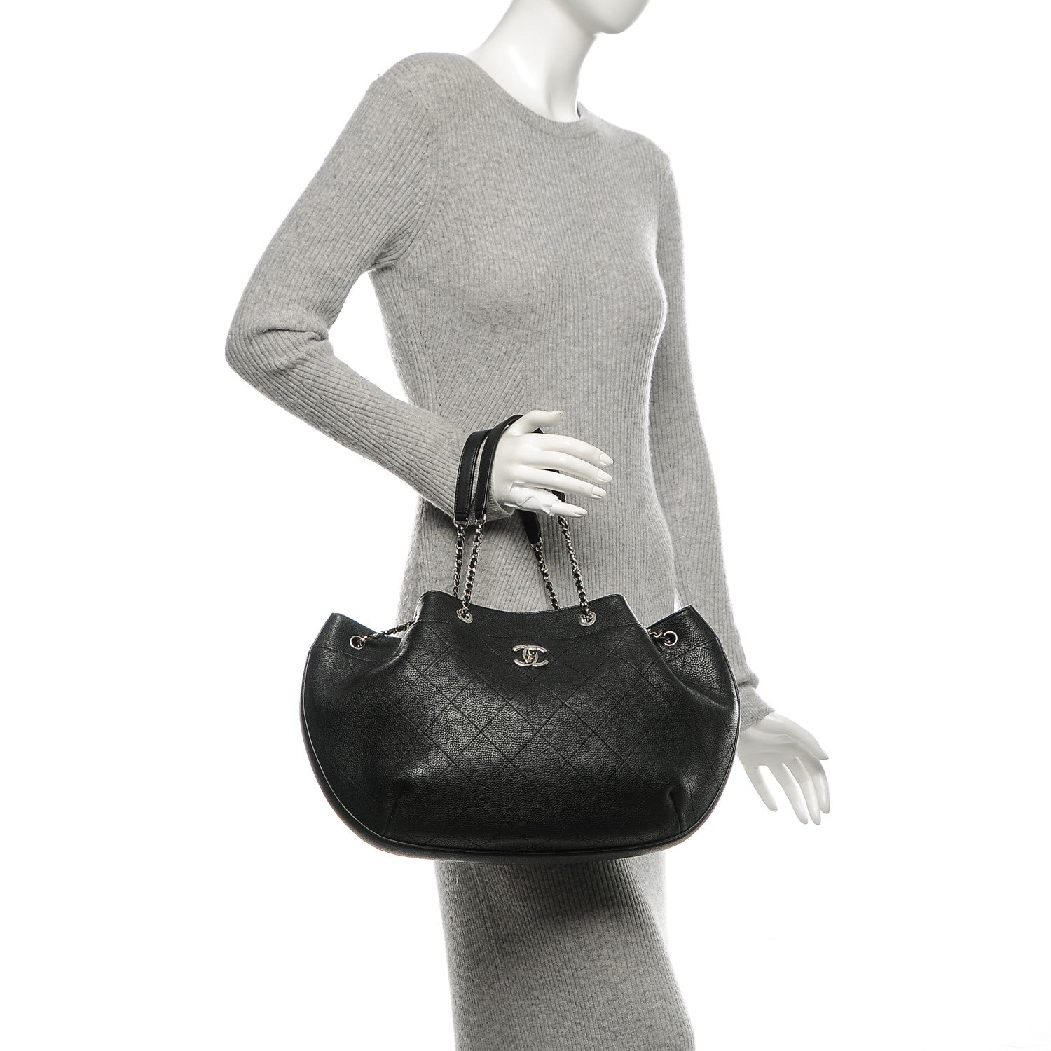 Chanel Grained Calfskin Stitched Accordion Shoulder Bag Black 2 of 7