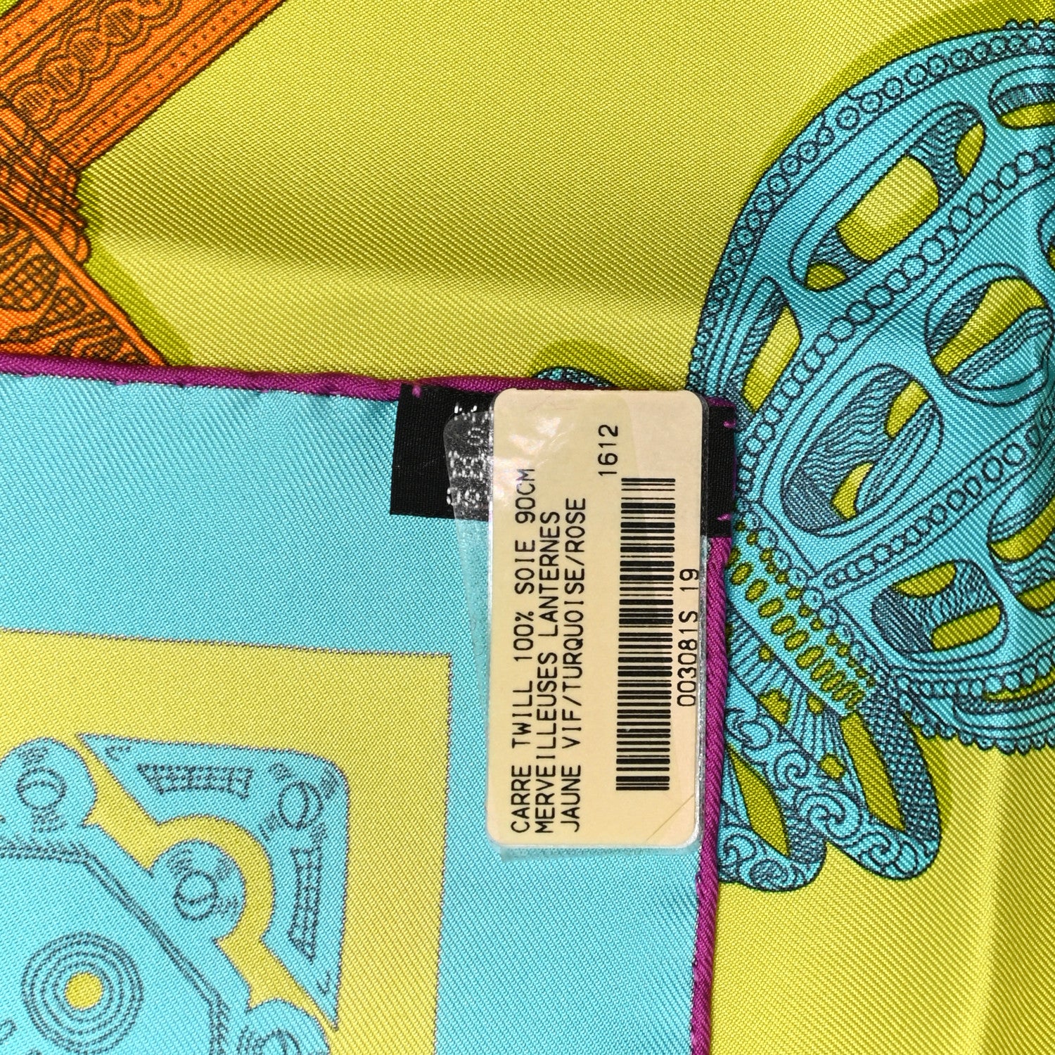 Hermes Silk Merveilleuses Lanternes Scarf 90 Jaune Vif Turquoise Rose 3 of 7