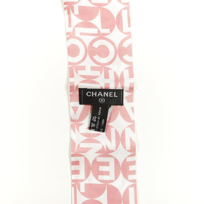 Chanel Silk CC Slim Bandeau Scarf Pink Grey 2 of 4
