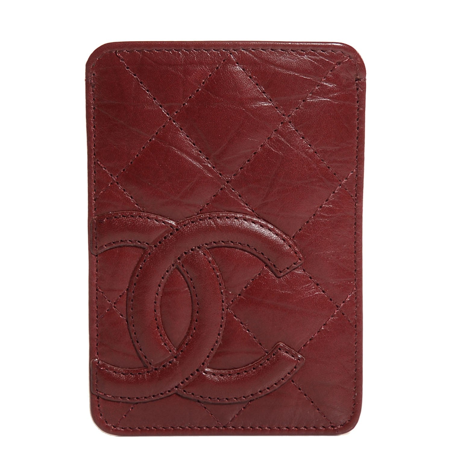 Chanel Aged Calfskin Quilted Cambon Card Case Holder Dark Red 1 of 8