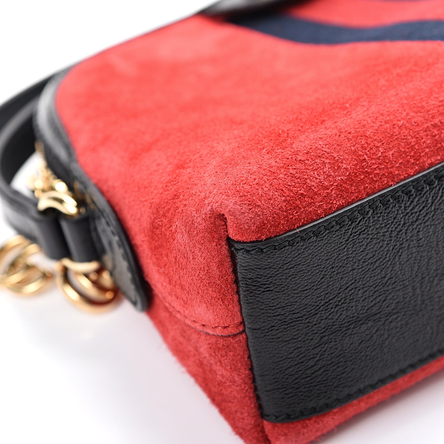 Suede Patent Web GG Small Ophidia Dome Shoulder Bag Hibiscus Red