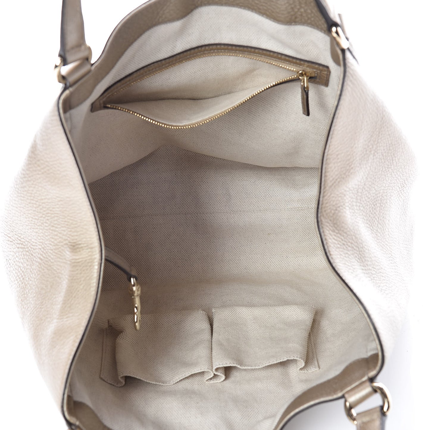 Metallic Pebbled Calfskin Medium Soho Shoulder Bag Golden Beige