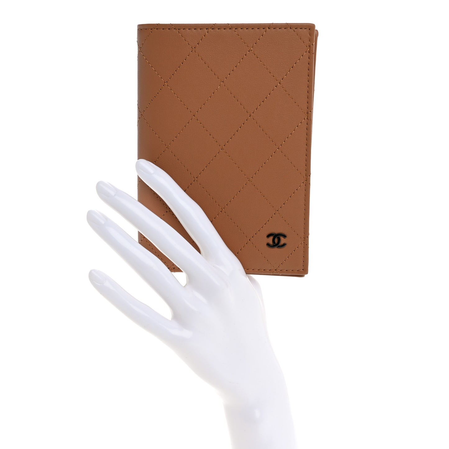Calfskin Quilted Passport Holder Wallet Brown