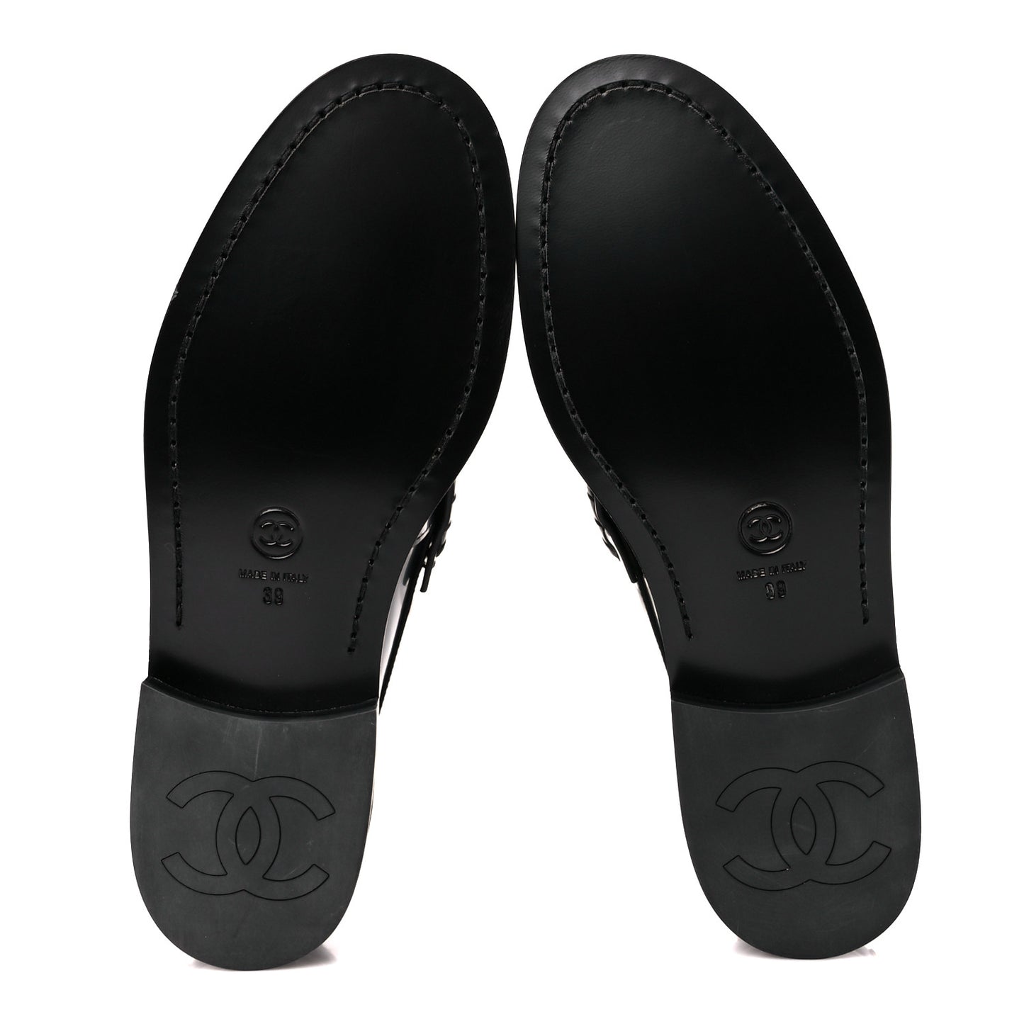 Shiny Calfskin Logo Loafers 39 Black