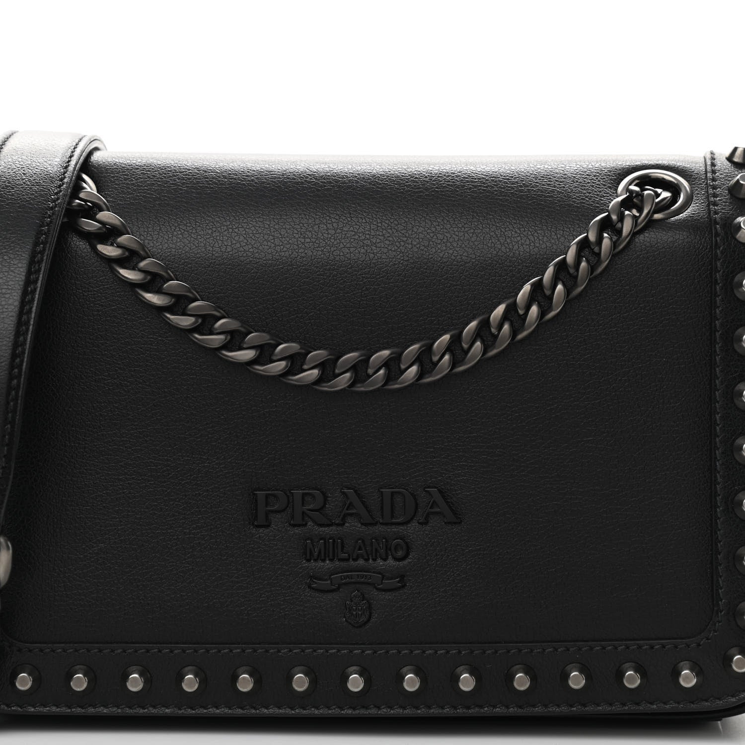 Prada Glace Calfskin Studded Crossbody Black 7 of 9
