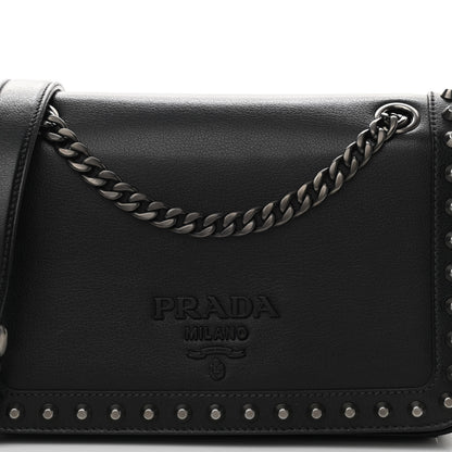 Prada Glace Calfskin Studded Crossbody Black 7 of 9