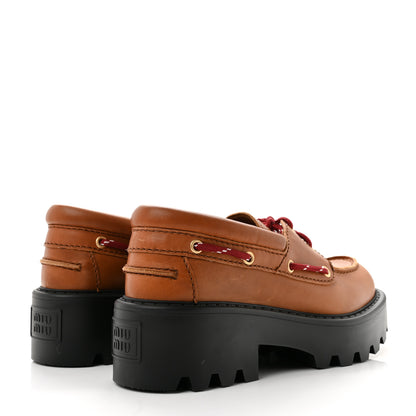 Miu Miu Vitello Platform Loafers 38.5 Cognac 5 of 10