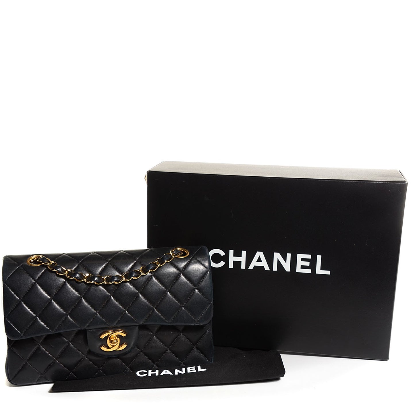Lambskin Quilted Medium Double Flap Black
