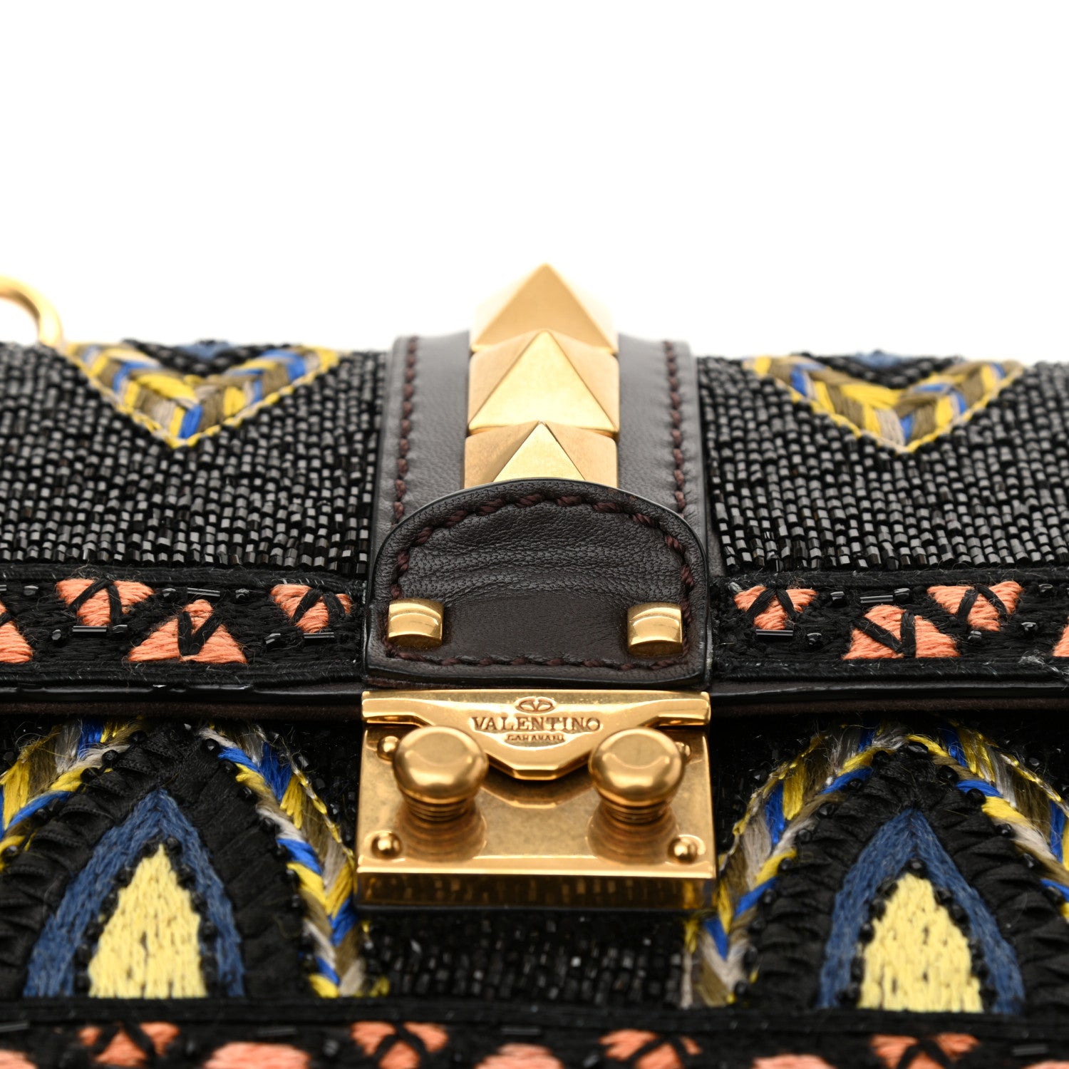 Valentino Garavani Vitello Beaded Small Glam Lock Rockstud Flap Black Multicolor 10 of 11