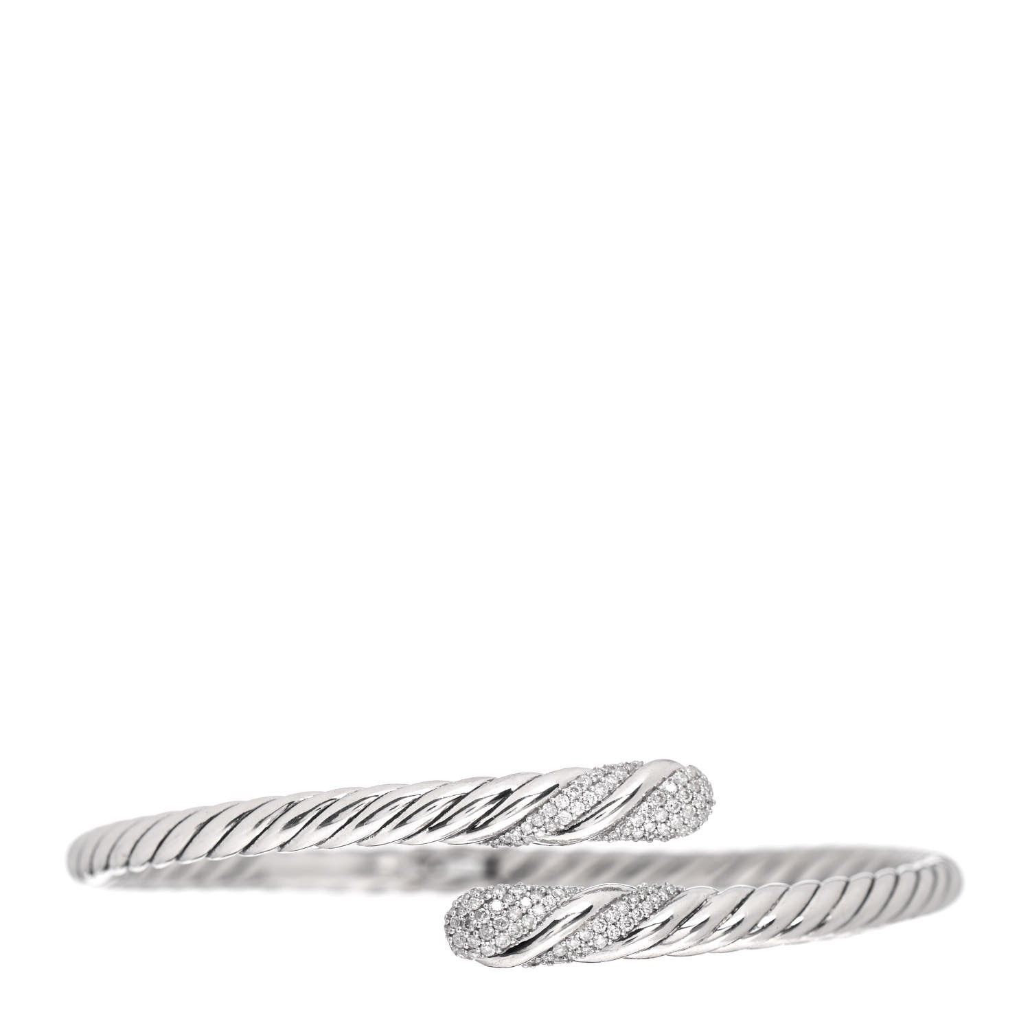 David Yurman Sterling Silver Diamond 12mm Willow Open Single Row Bracelet 1 of 4