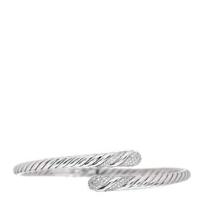 David Yurman Sterling Silver Diamond 12mm Willow Open Single Row Bracelet 1 of 4