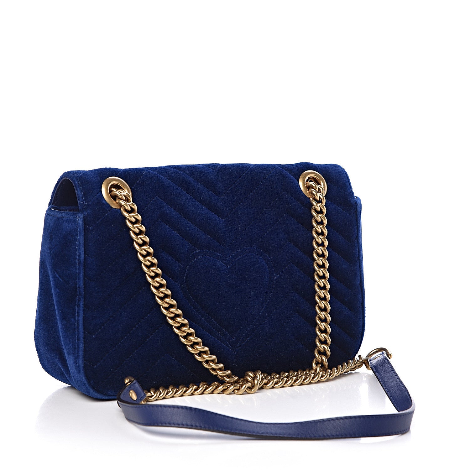 Gucci Velvet Matelasse Small GG Marmont Shoulder Bag Cobalt Blue 3 of 13