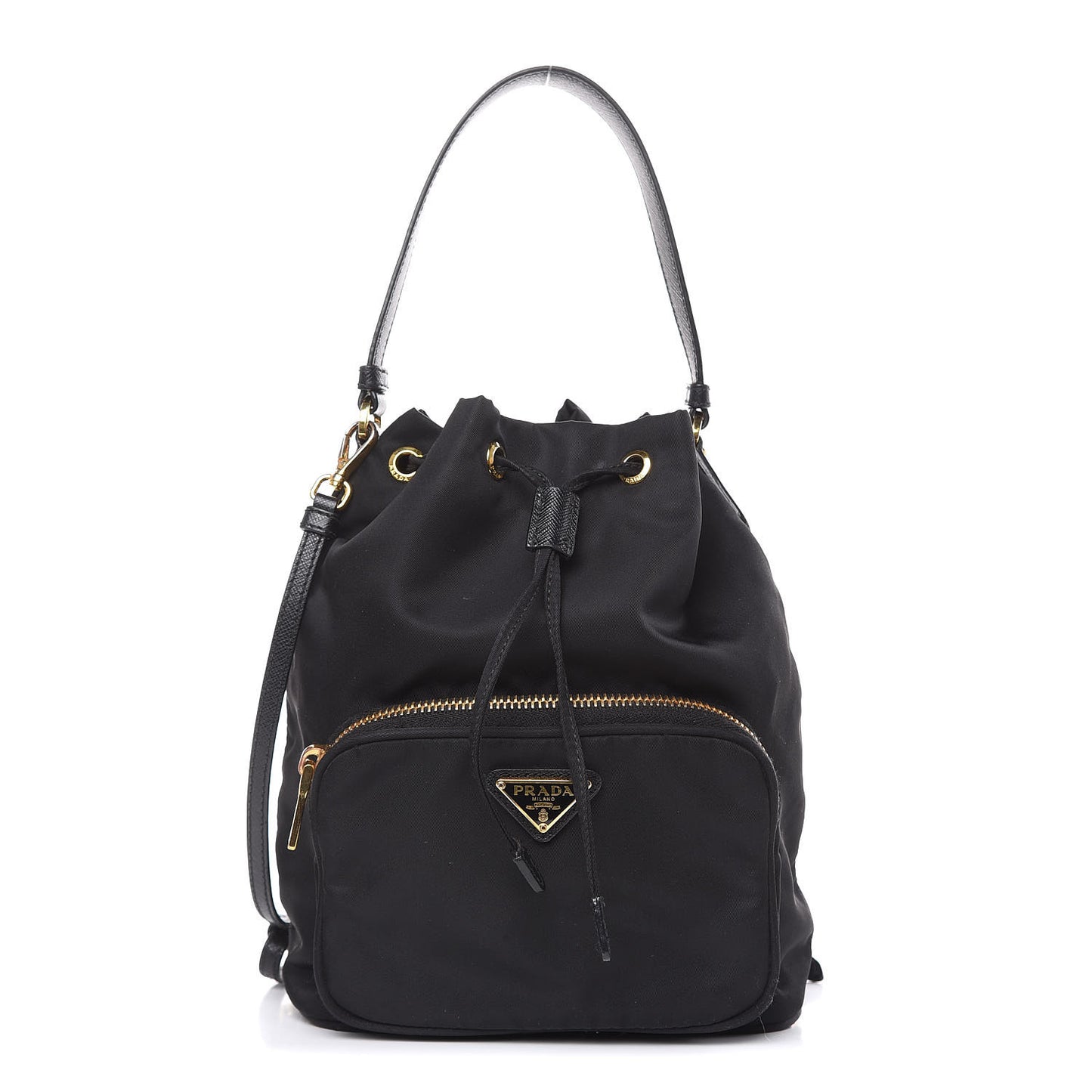 Saffiano Tessuto Nylon Mini Bucket Crossbody Bag Black