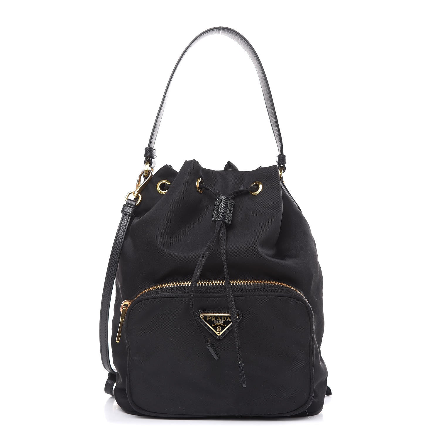 Prada Saffiano Tessuto Nylon Mini Bucket Crossbody Bag Black 1 of 13