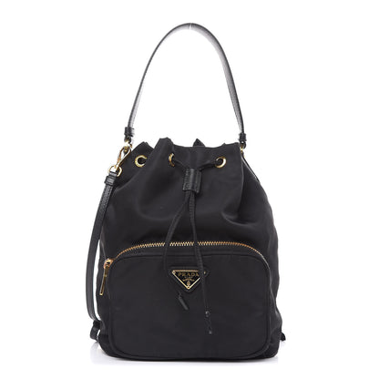 Prada Saffiano Tessuto Nylon Mini Bucket Crossbody Bag Black 1 of 13