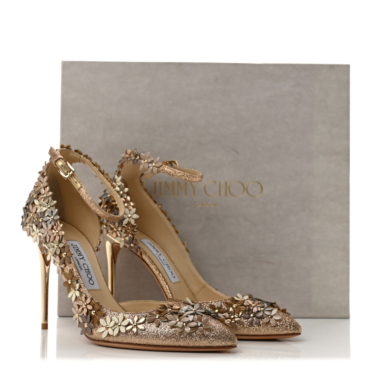Glitter Floral Embellished Lorelai 100 Pumps 37 Champagne