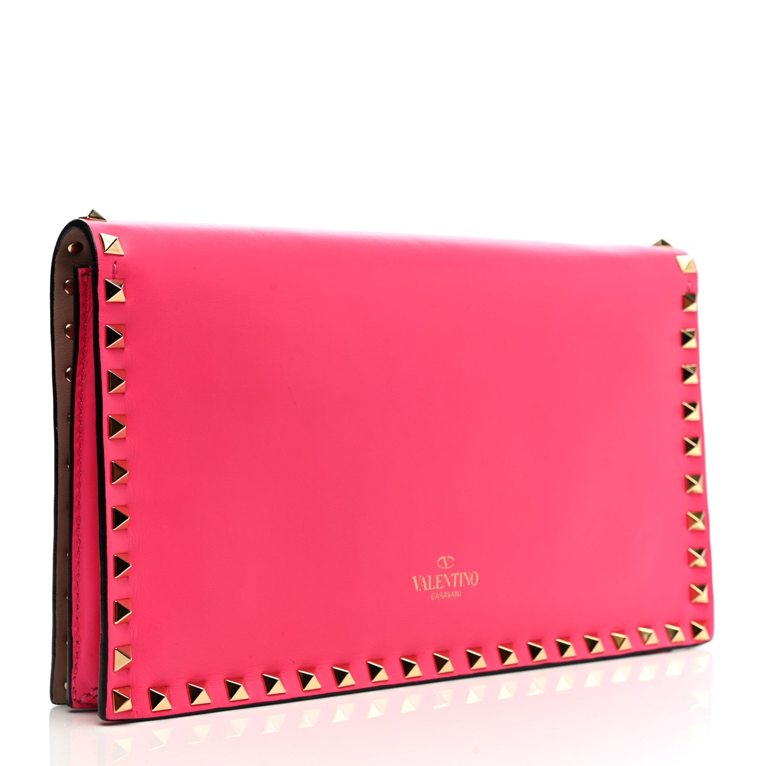 Valentino Garavani Nappa Rockstud Wristlet Clutch Fuxia Fluo 3 of 6