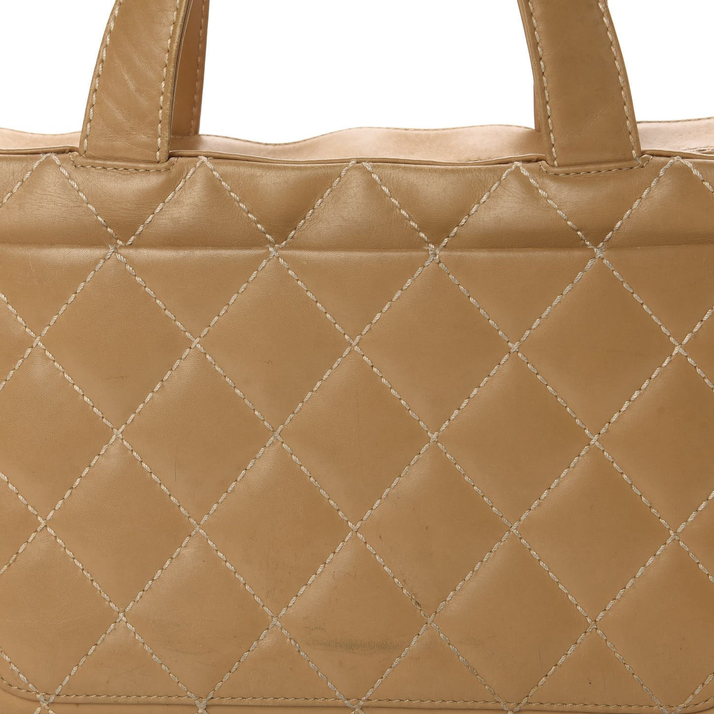 Calfskin Wild Stitch Top Handle Bag Beige