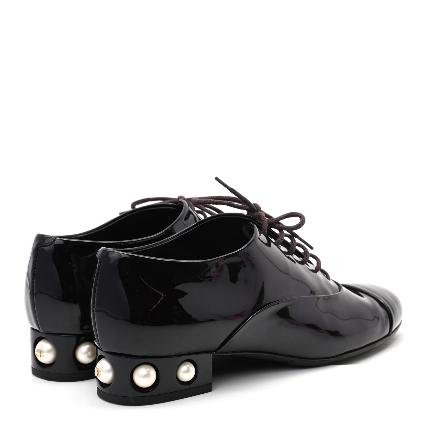 Chanel Patent Calfskin Pearl CC Lace Up Oxfords 37.5 Burgundy 4 of 10