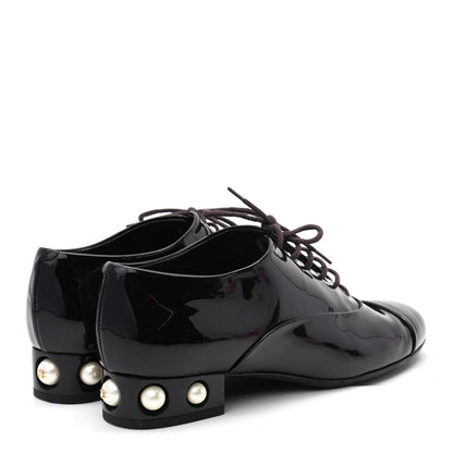 Chanel Patent Calfskin Pearl CC Lace Up Oxfords 37.5 Burgundy 4 of 10