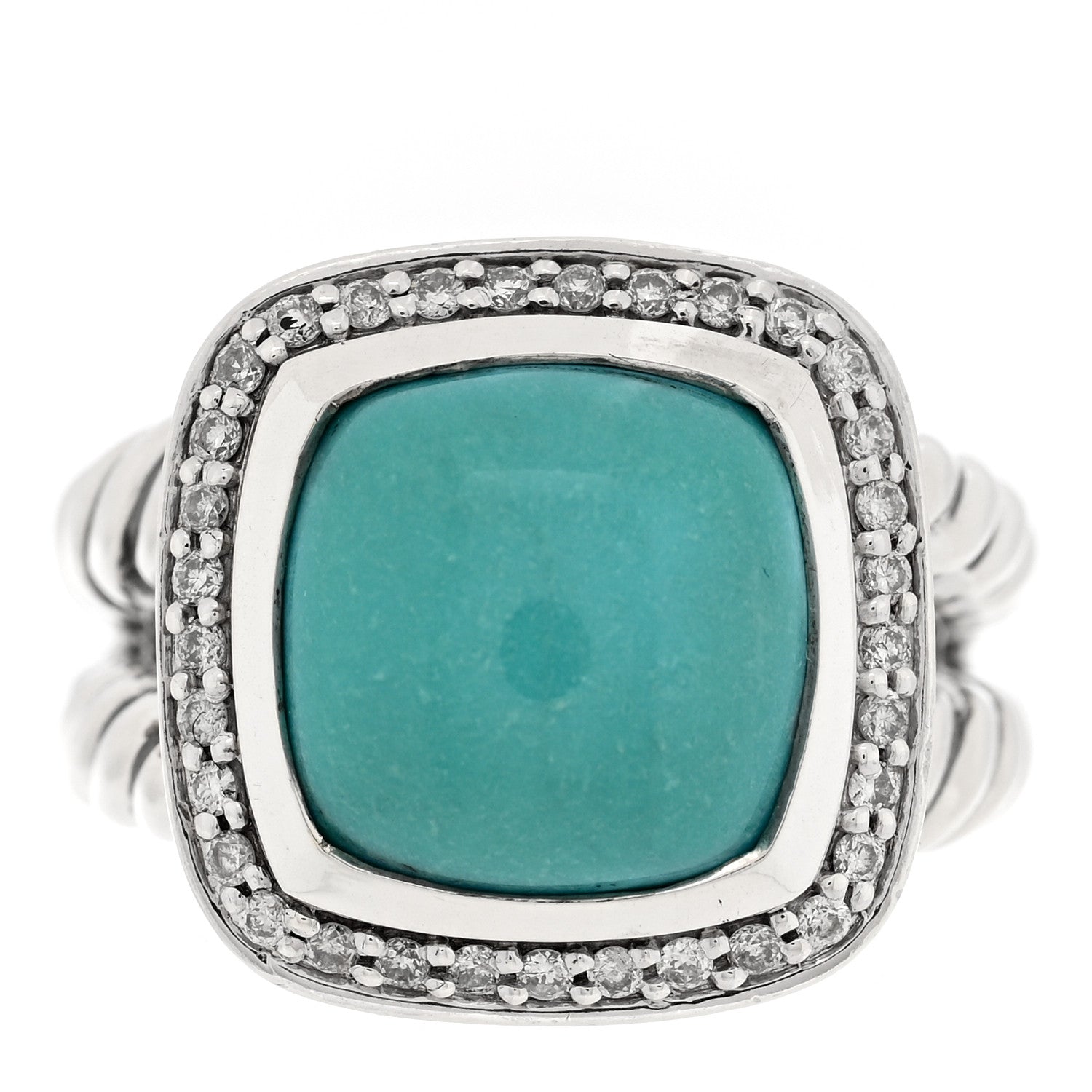 David Yurman Sterling Silver Diamond Turquoise 11mm Albion Ring 52 6 1 of 5
