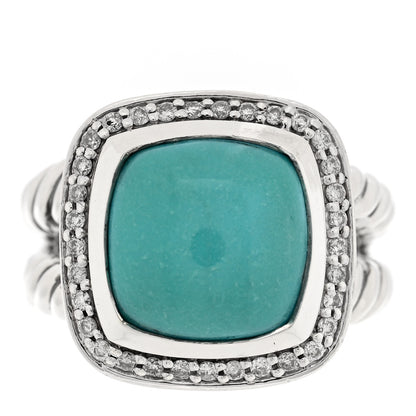 David Yurman Sterling Silver Diamond Turquoise 11mm Albion Ring 52 6 1 of 5