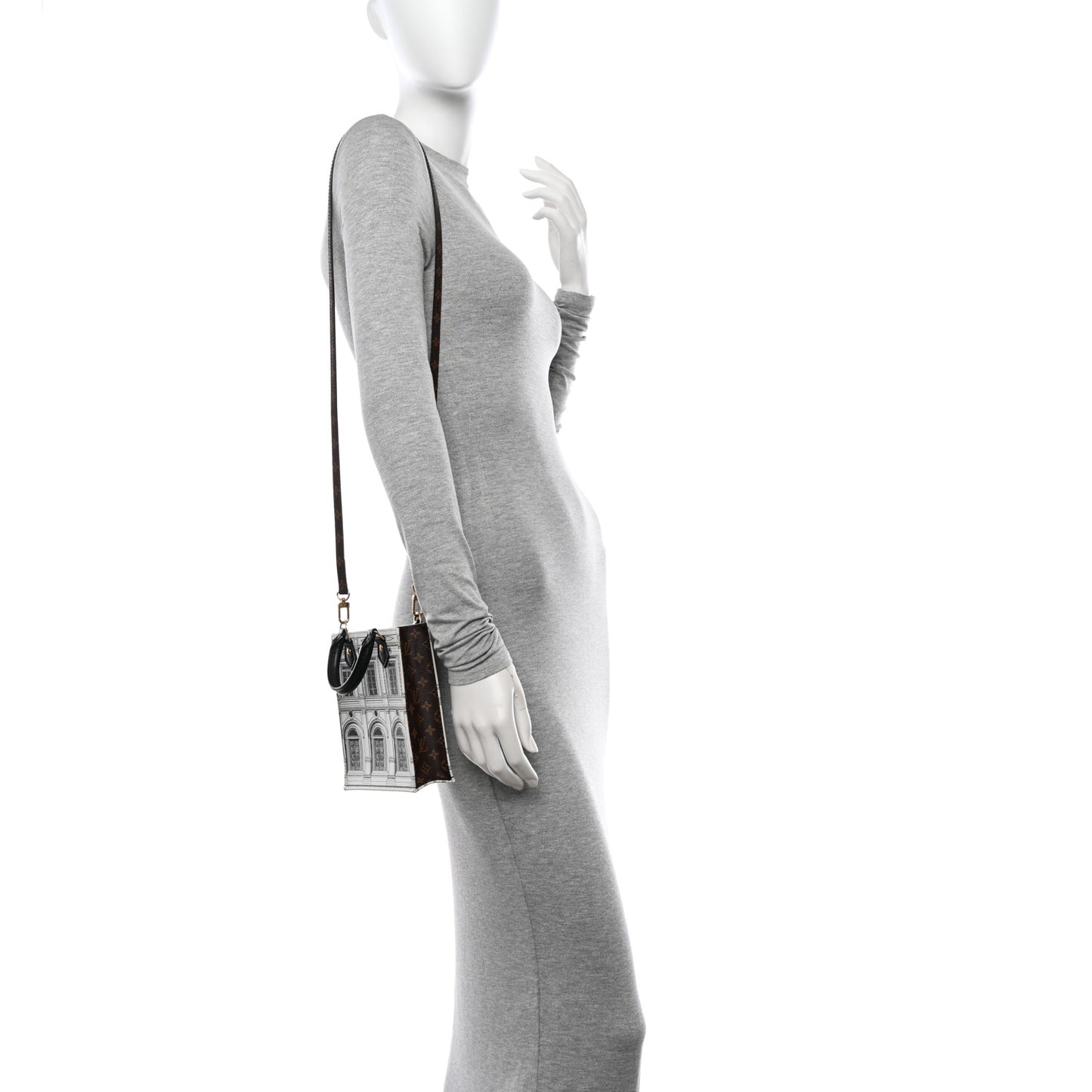 X FORNASETTI Calfskin Architettura Petit Sac Plat Black White