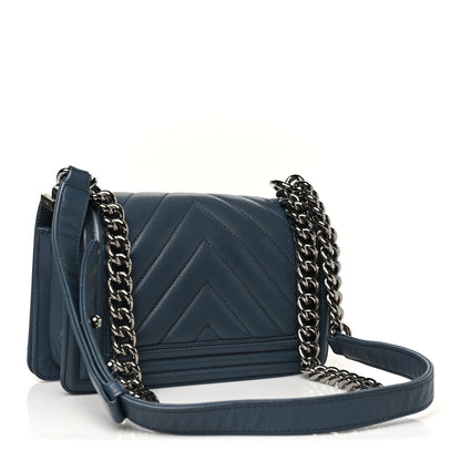 Chanel Calfskin Chevron Quilted Small Boy Flap Blue 3 of 10
