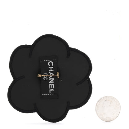 Chanel Fabric Rubber Camellia Flower Brooch Black White 2 of 4