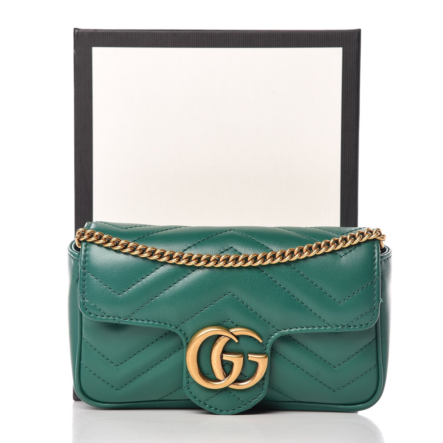Gucci Calfskin Matelasse Super Mini GG Marmont Shoulder Bag Emerald Green 10 of 10