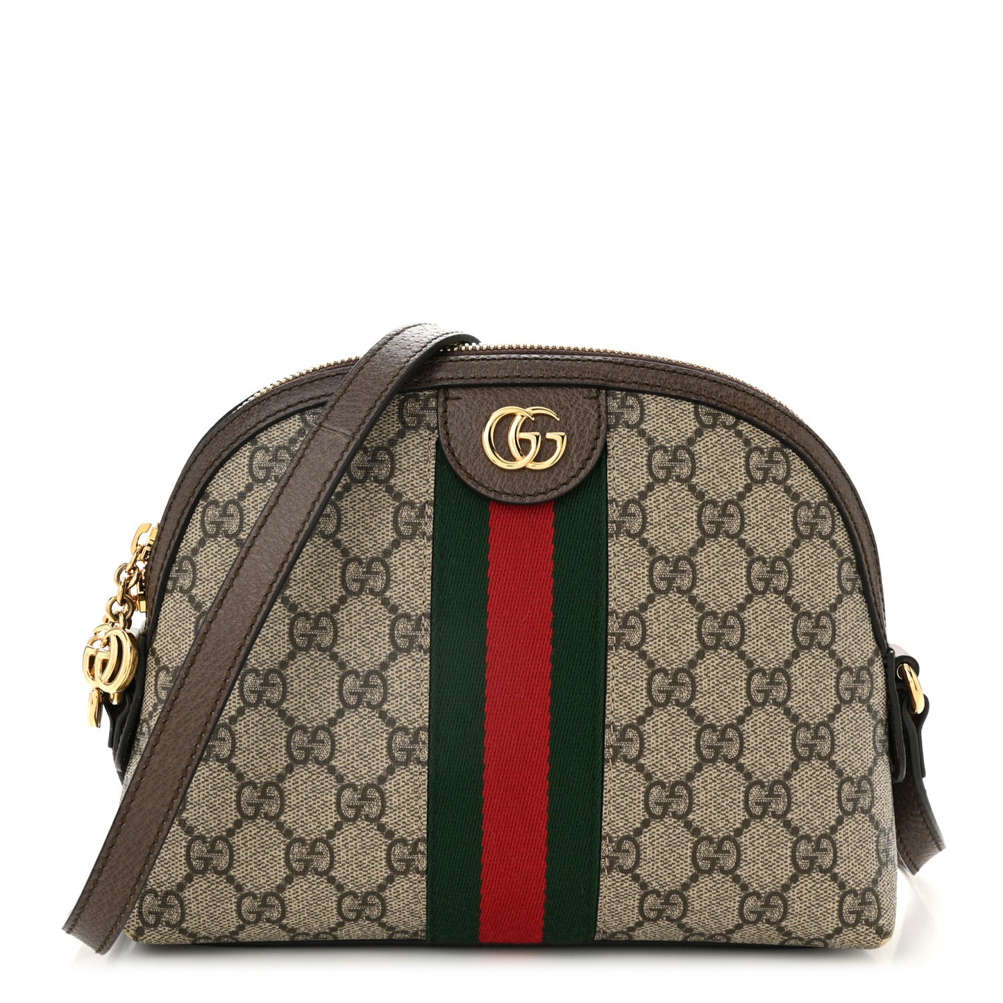 GG Supreme Monogram Textured Dollar Calfskin Web Small Ophidia Dome Shoulder Bag Beige Ebony New Acero