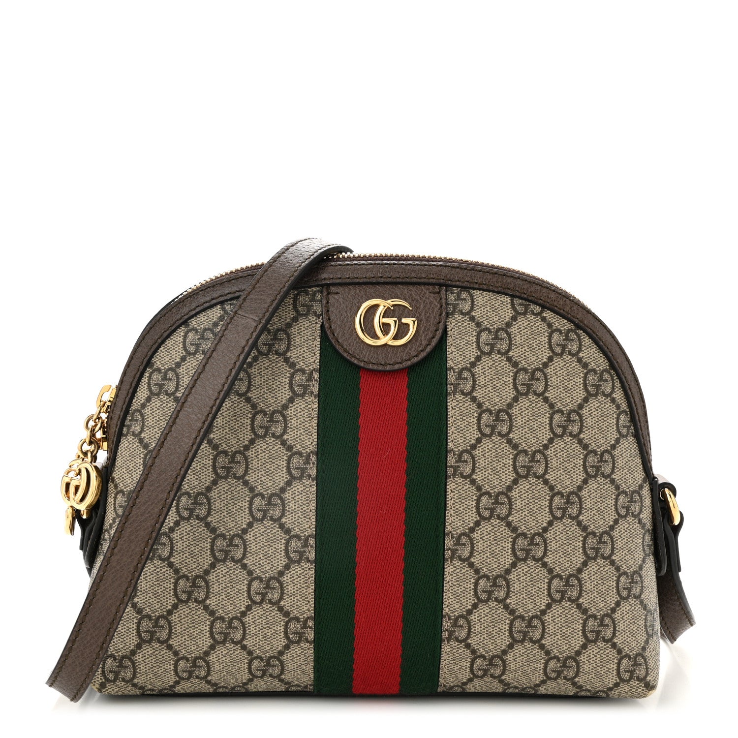 Gucci GG Supreme Monogram Textured Dollar Calfskin Web Small Ophidia Dome Shoulder Bag Beige Ebony New Acero 1 of 12