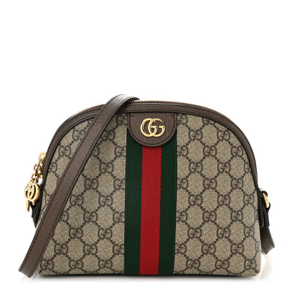Gucci GG Supreme Monogram Textured Dollar Calfskin Web Small Ophidia Dome Shoulder Bag Beige Ebony New Acero 1 of 12