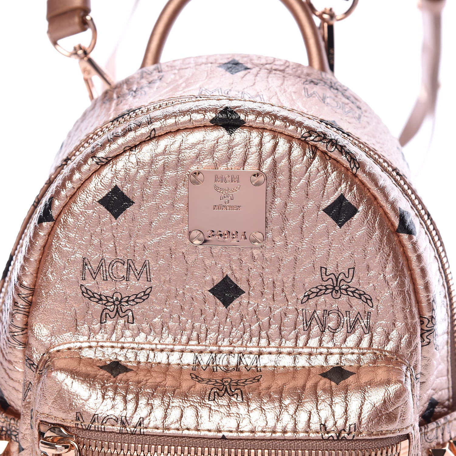 MCM Metallic Visetos Studded X-Mini Bebe Boo Backpack Champagne Gold 10 of 10