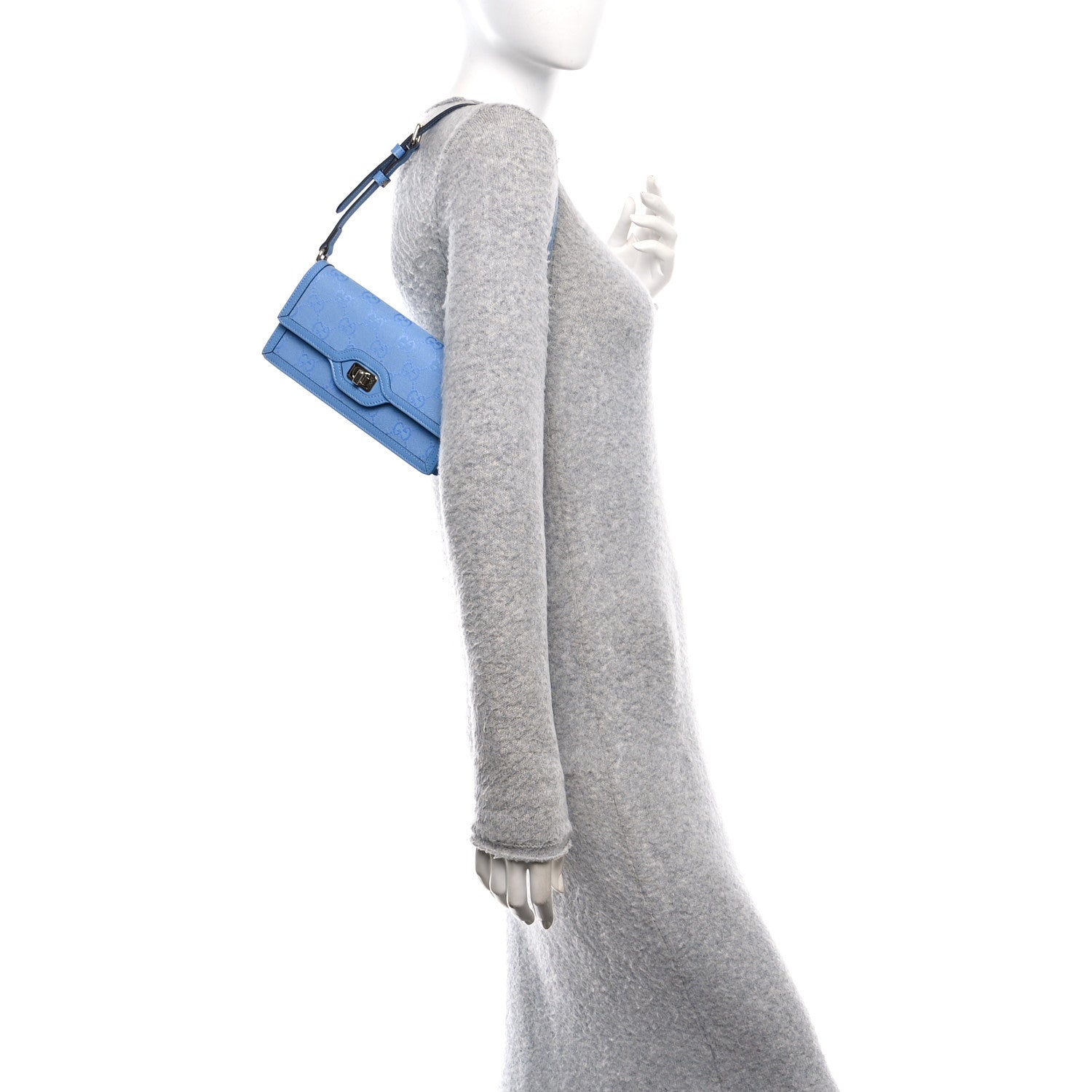 Gucci GG Monogram Scratch Lux Calfskin Mini Luce Shoulder Bag Blue 2 of 11