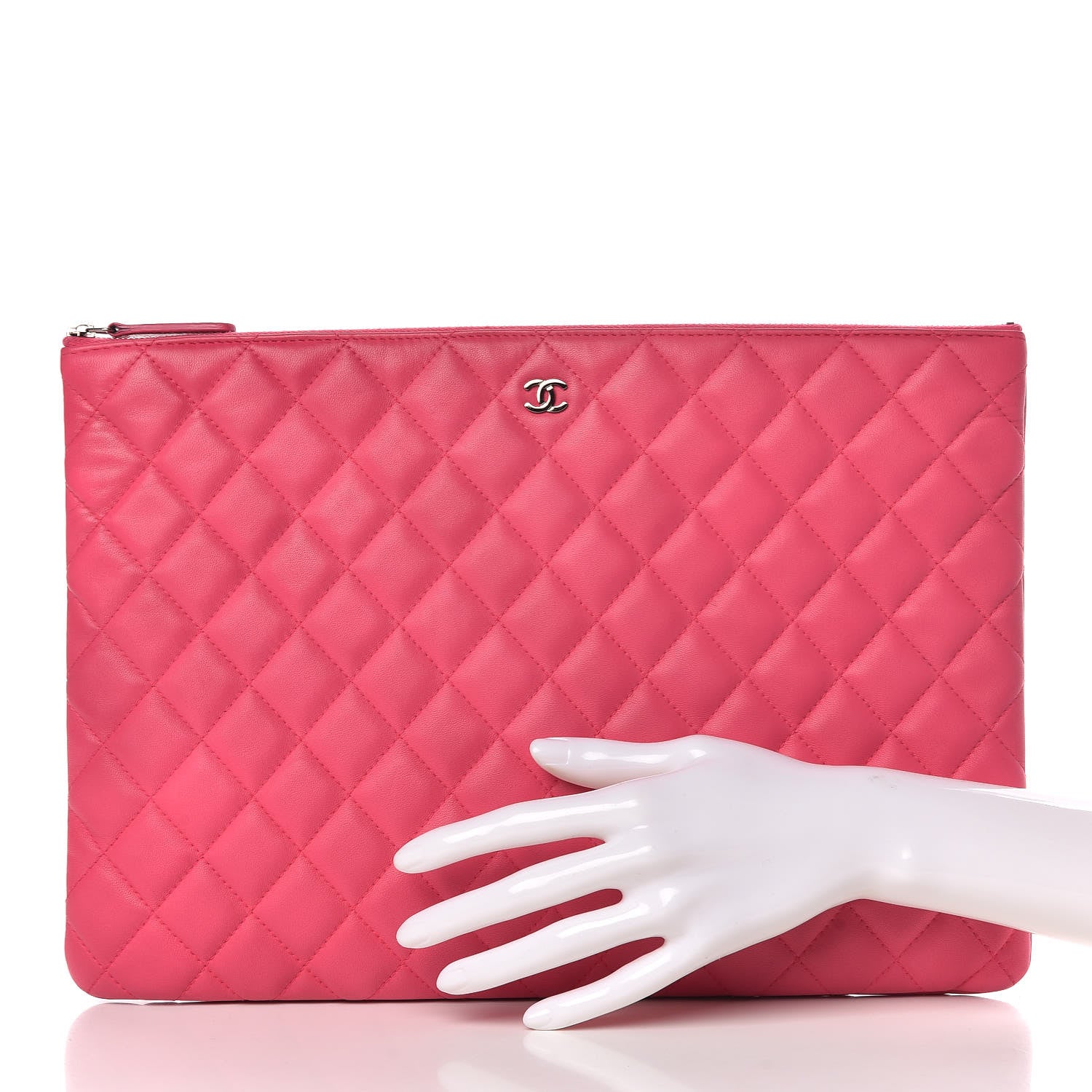 Chanel Lambskin Quilted Large Cosmetic Case Dark Pink 2 of 10