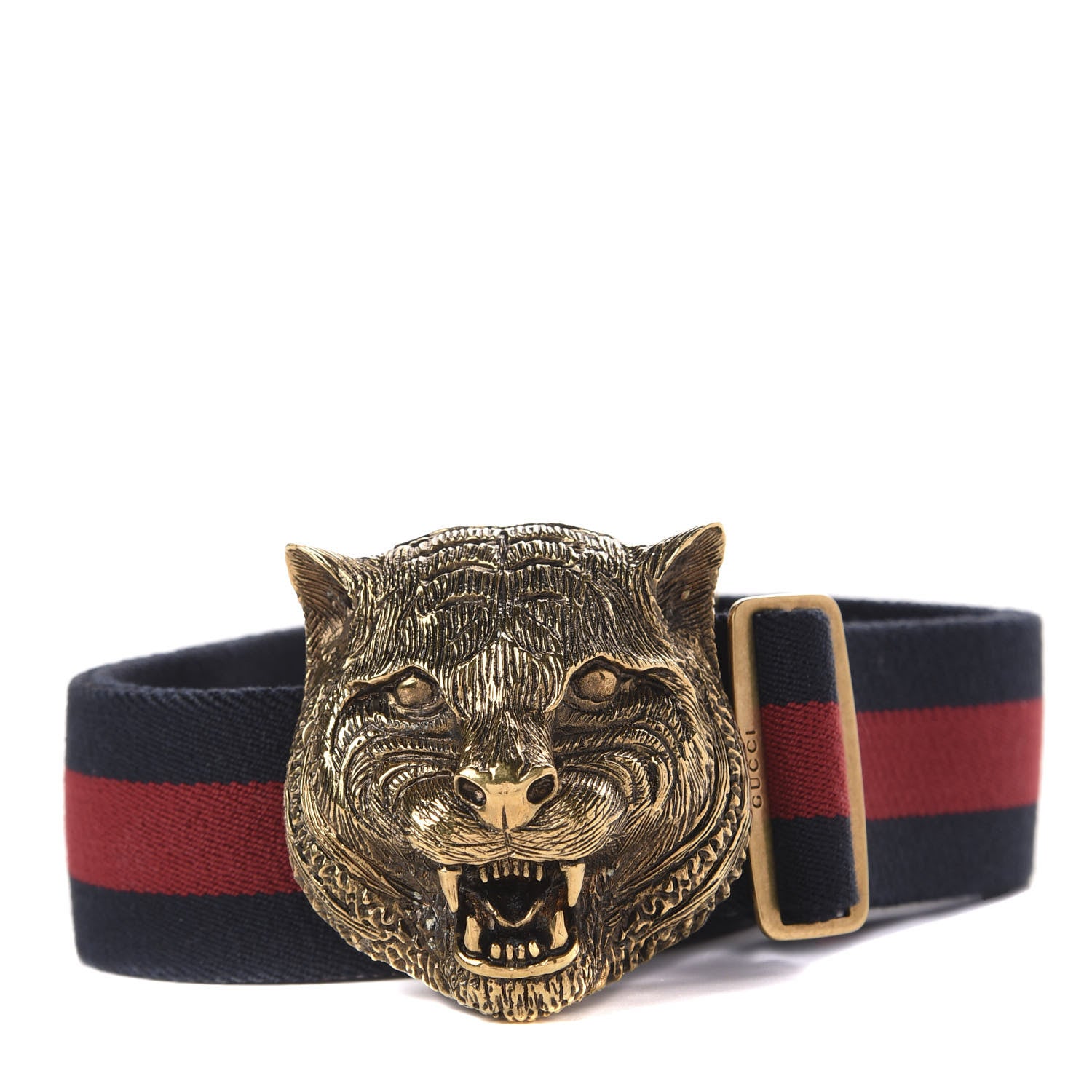 Gucci Web Feline Buckle Belt 95 38 Blue Red 1 of 5