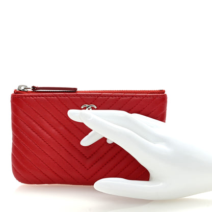 Chanel Lambskin Chevron Quilted Small Cosmetic Case Red 2 of 7