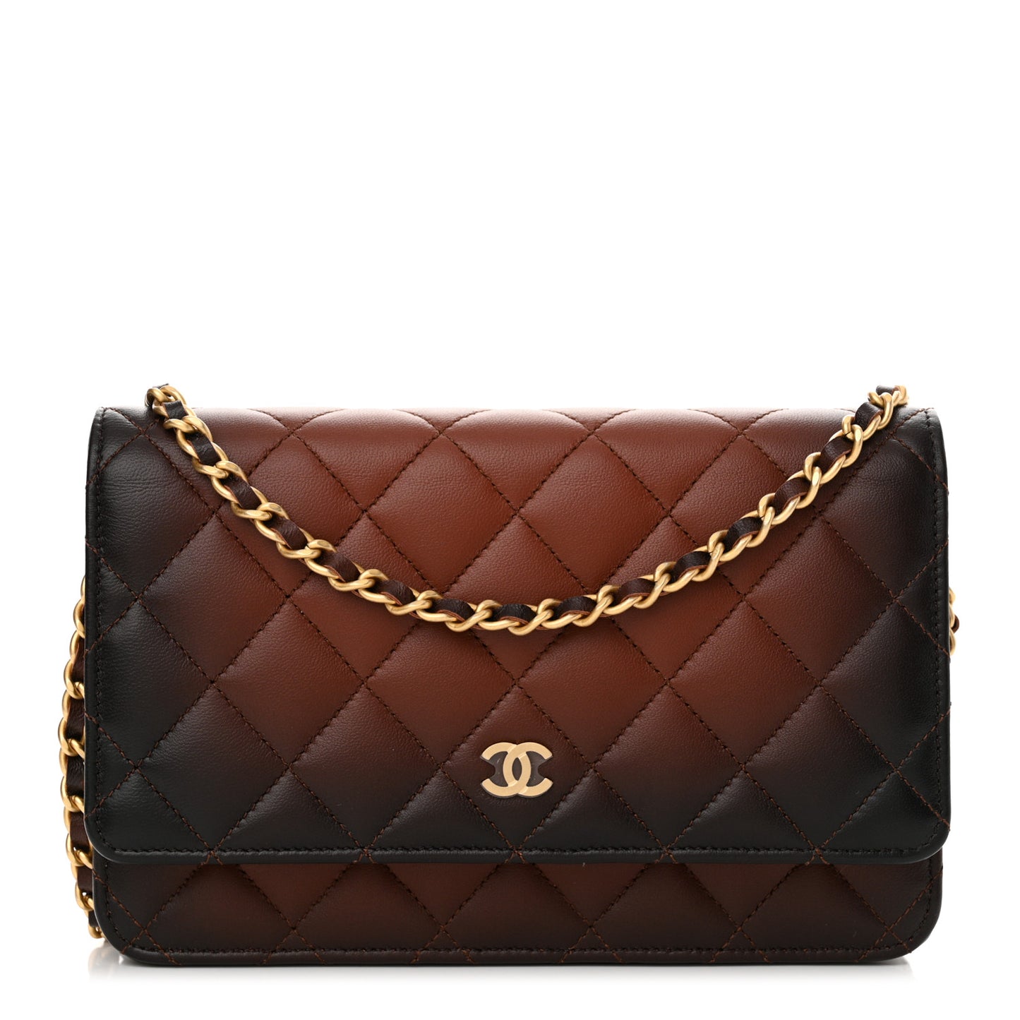 Gradient Lambskin Quilted Wallet On Chain WOC Brown