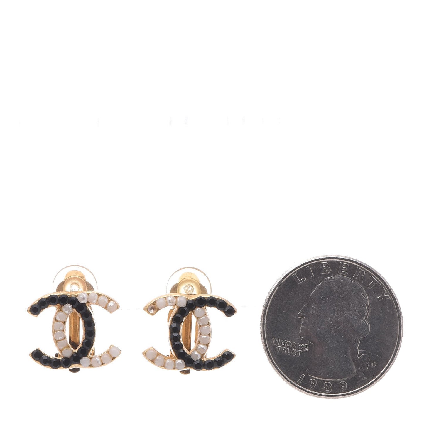 Pearl Crystal CC Clip On Earrings Gold
