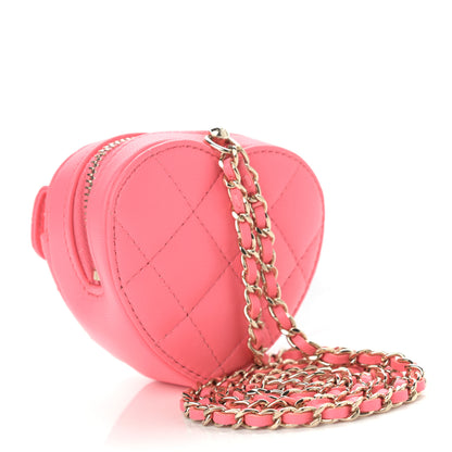 Chanel Lambskin Quilted CC In Love Heart Coin Purse With Chain Pink 4 of 12