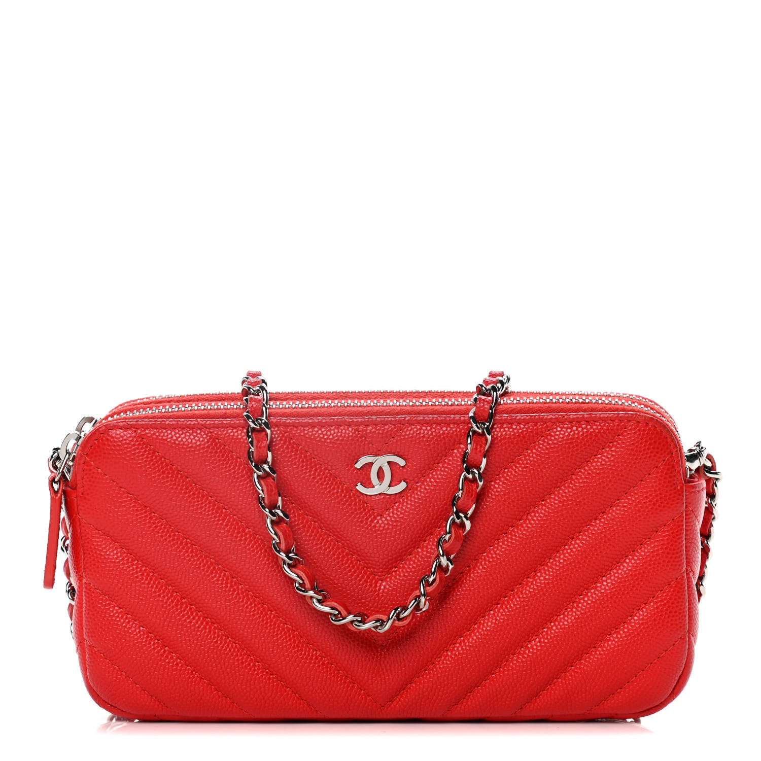 Chanel Caviar Chevron Quilted Small Clutch With Chain Light Red 1 of 17